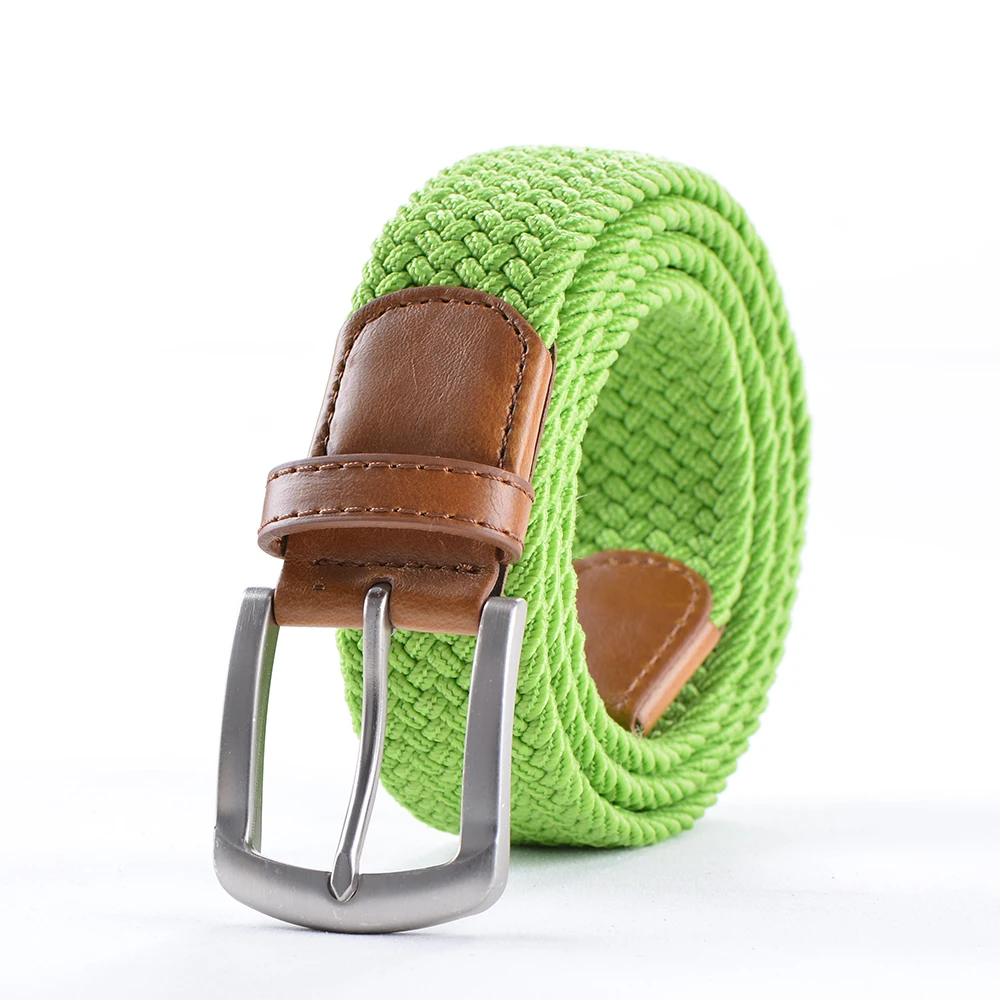 Extra Long APPLE GREEN Elastic Web Belt Mens Stretch Belt Metal Buckle ...