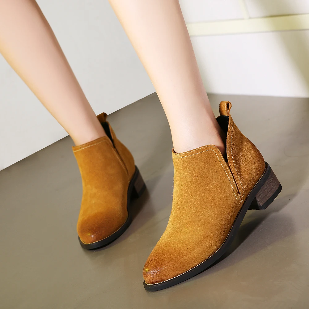 

Women's Autumn Flats Ankle Boots Brand Designer Gradient Color Genuine Suede Leather Slip-on Short Booties Comfort Shoes Women