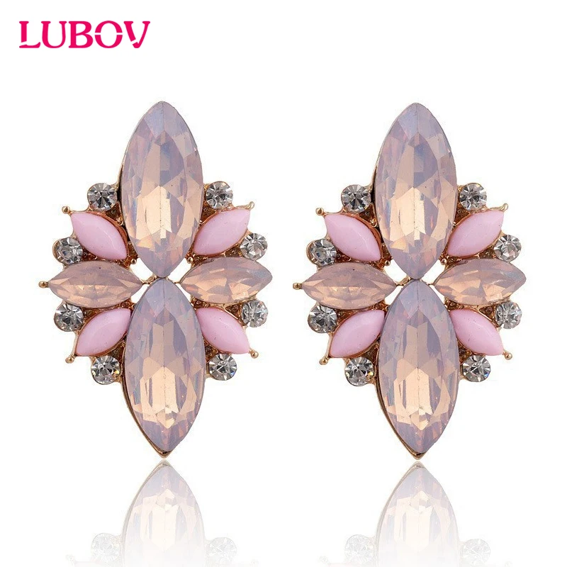 

LUBOV 2018 New Elegant Opal Stone Stud Earrings Crystal Earrings for Women Trendy Gold Color Fashion Earrings