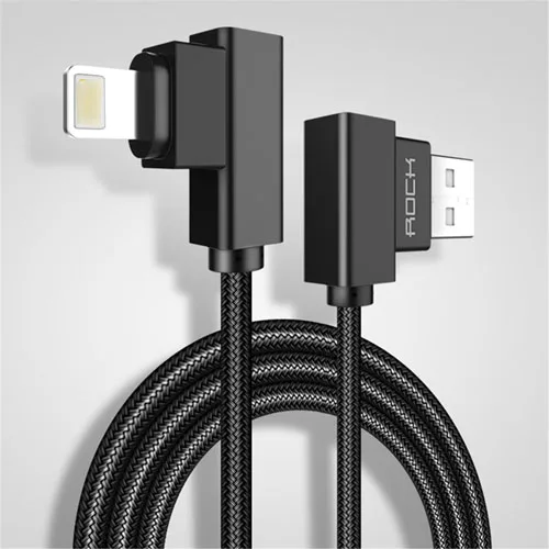 ROCK 90 градусов USB кабель для iPhone 5 6 6 S 7 8 X Быстрая зарядка кабель для iPad USB зарядное устройство кабель L Тип кабель для передачи данных для мобильного телефона - Цвет: black color