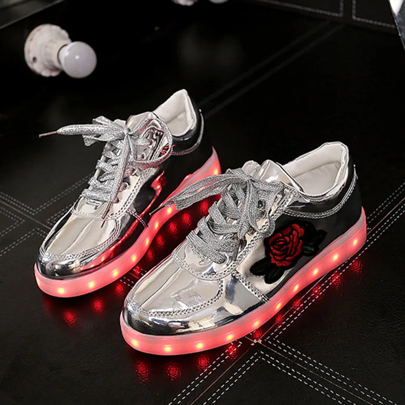 KRIATIV/детский светильник; Светящиеся кроссовки; обувь для девочек с цветочным принтом; светящаяся обувь; Светящиеся кроссовки с зарядкой от USB
