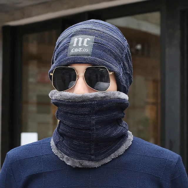 Buy Neck Warmer Hat Scarf Set Mask Knitted Skullies