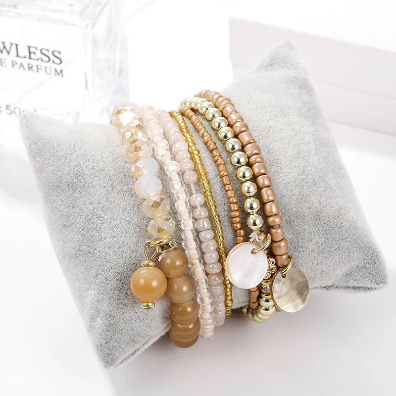 

Fashion Women Bohemia 7Pcs/Sets Vintage Glass Seed Beaded Bracelet & Bangle Set Jewelry Multi Layer Bead Bracelet Sets Summer