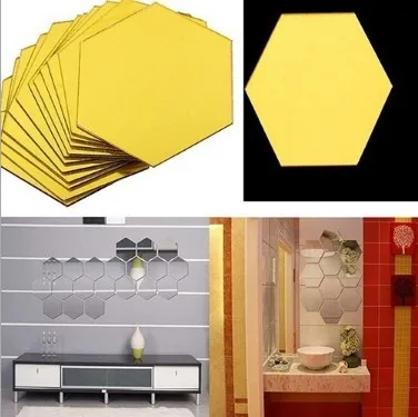 12 шт./компл. 3D Шестигранная акриловая Зеркальная Наклейка на стену s DIY