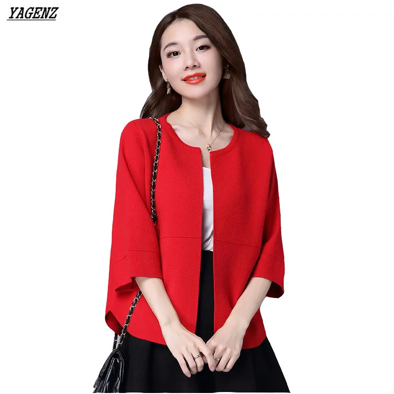 Best Price YAGENZ Women Knitwear 2017 Spring Autumn Short Knit Sweater Cardigan Coat Solid Color Seven points Sleeve Plus Size Casual Tops Best Price YAGENZ Women Knitwear 2017 Spring Autumn Short Knit Sweater Cardigan Coat Solid Color Seven points Sleeve Plus Size Casual Tops