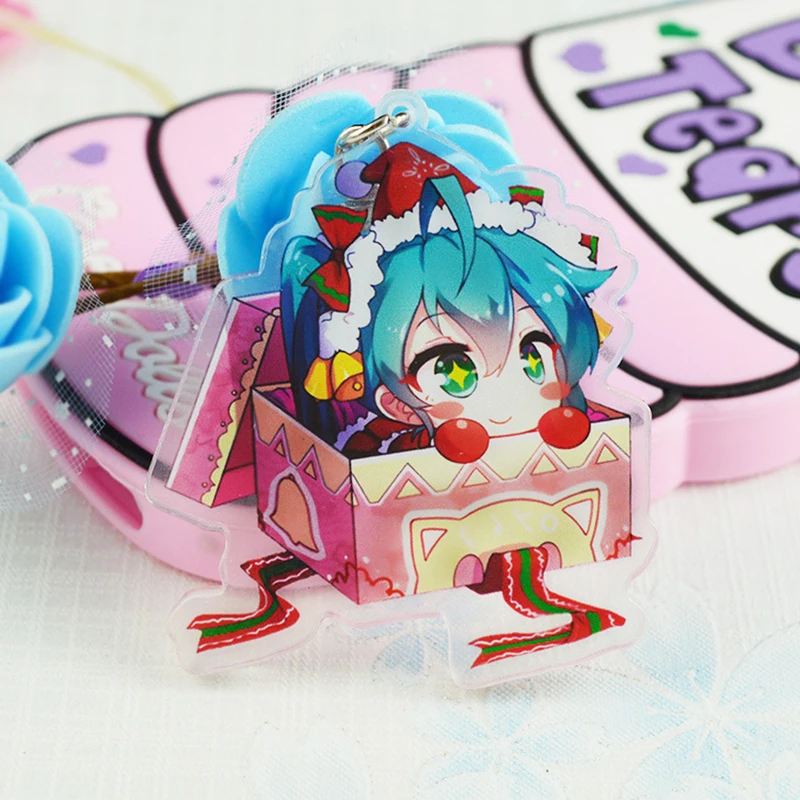 Hatsune Мику акриловый брелок Аниме подвеска автомобильные аксессуары японский прозрачный брелок игра зеленый лук Брелок