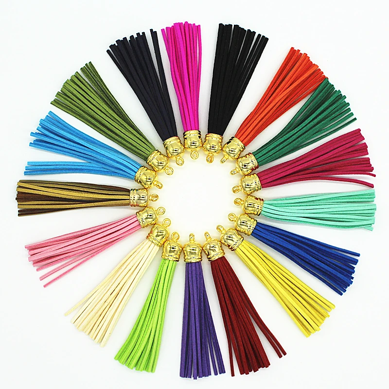 85mm Mix Color Suede Tassel For Keychain Cellphone Straps Jewelry Charms,50pcs Leather Tassels With Gold Caps Diy Accessories