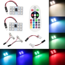 T10 5050 12 светодиодов smd дистанционное управление цветной rgb Автомобильные светодиодные фары 12 v led лампы для чтения Купол Карта лампы авто автомобиля 12 v rgb лампа для внутреннего освещения