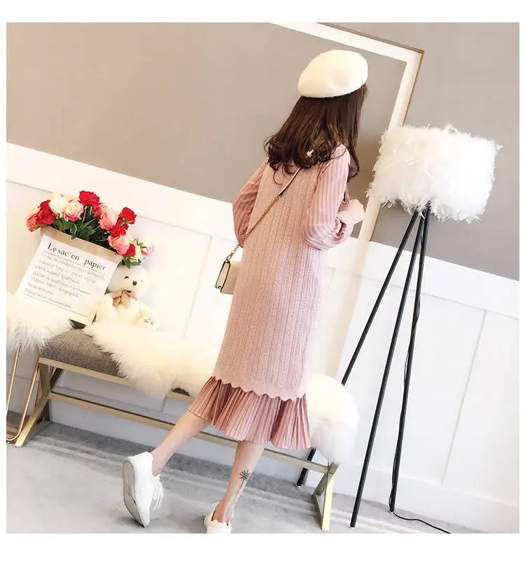 Костюм из двух предметов, жилет, свитер, женский vestidos, зима-осень, длинный пуловер, платье