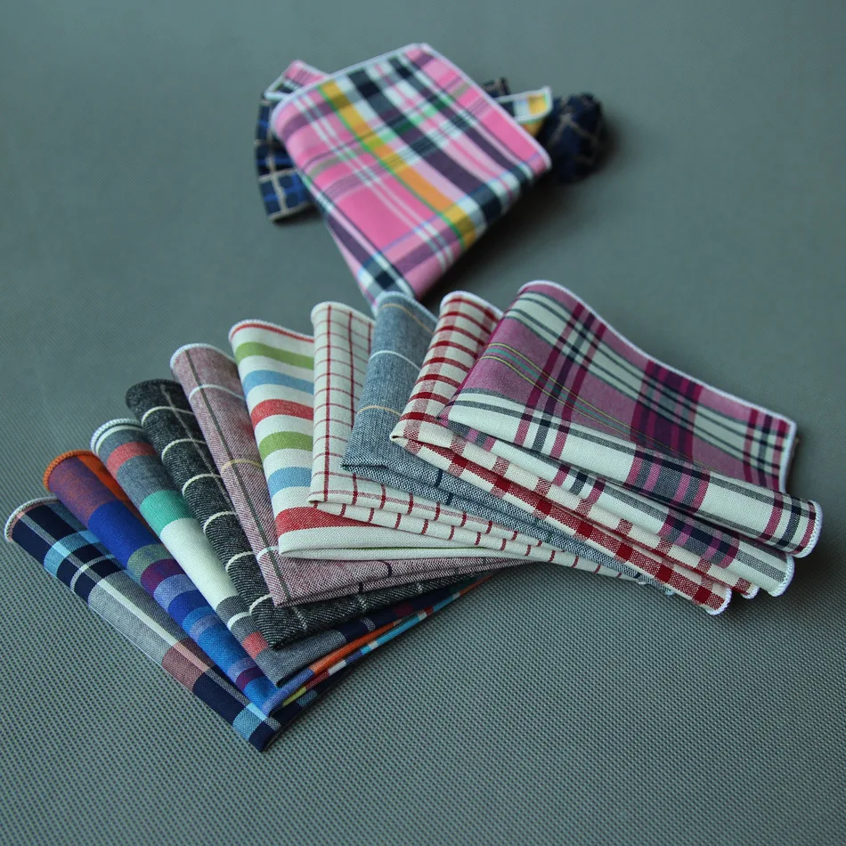 Hankerchief Scarves mens Cotton Polyester Striped Solid pocket square