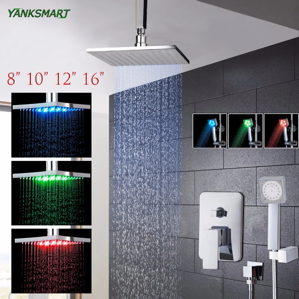 YANKSMART LED настенный потолочный набор для душа 8 10 12 16 дюймов с регулируемым клапаном