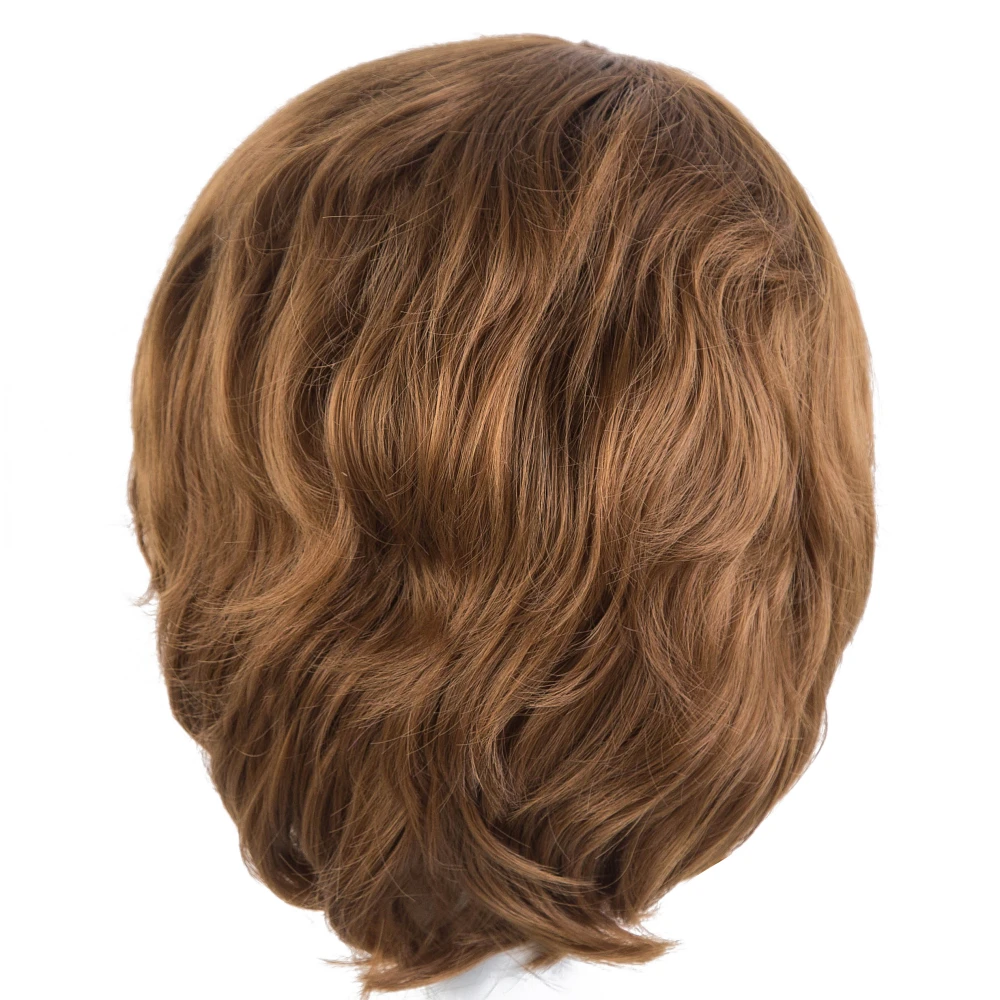 Fei-Show Man Wig Synthetic Heat Resistant Fiber Short Wavy Hair Male Hairpiece Black/Dark Brown/Light Brown /Picture Color