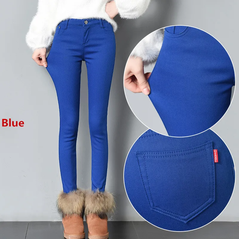  2019 Thick Pencil Pants For Women Winter Warm Skinny Femme Trousers With Velvet Inside Solid Slim F
