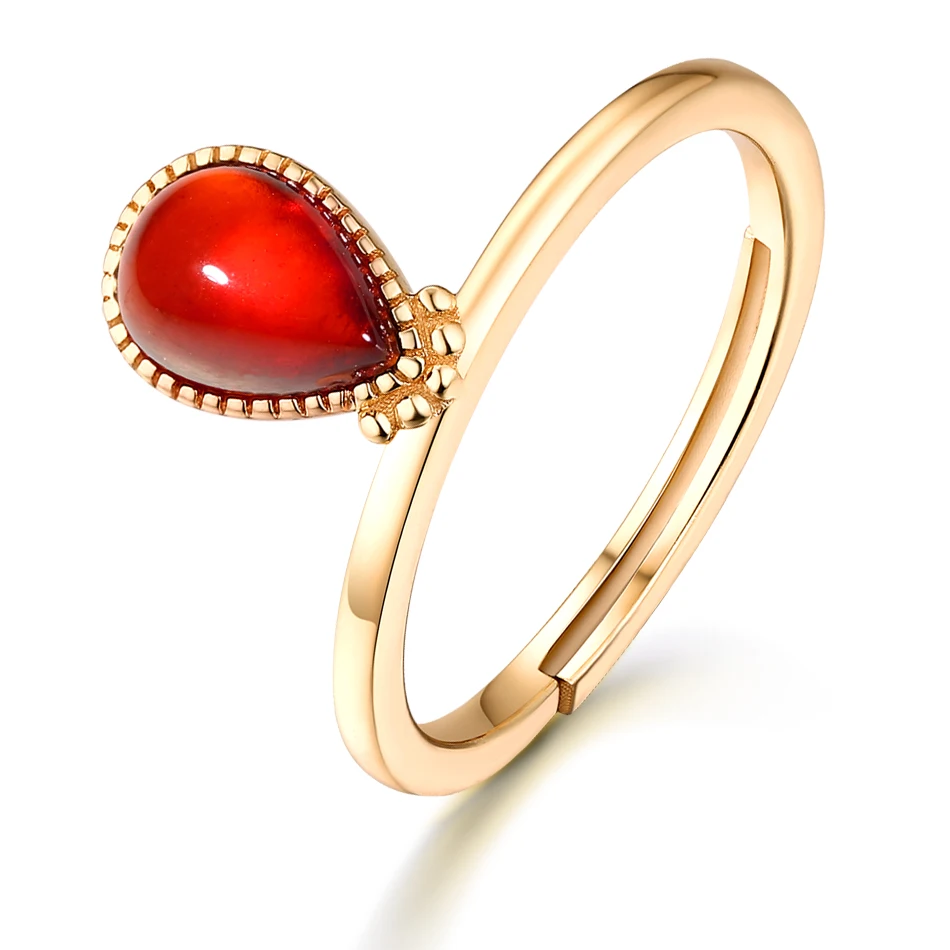 ALLNOEL S925 Sterling Silver Garnet Ring For Women Natural Red Garnet Classic Teardrop Halo Ring Engagement Fine Jewelry Gift  (2)