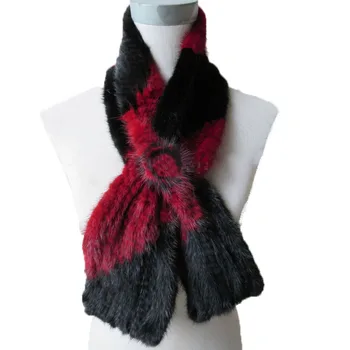 

Wraps Women Real Mink Knitted Fur Scarf Female Winter Warm Scarves Lady's Shawl RED BLACK