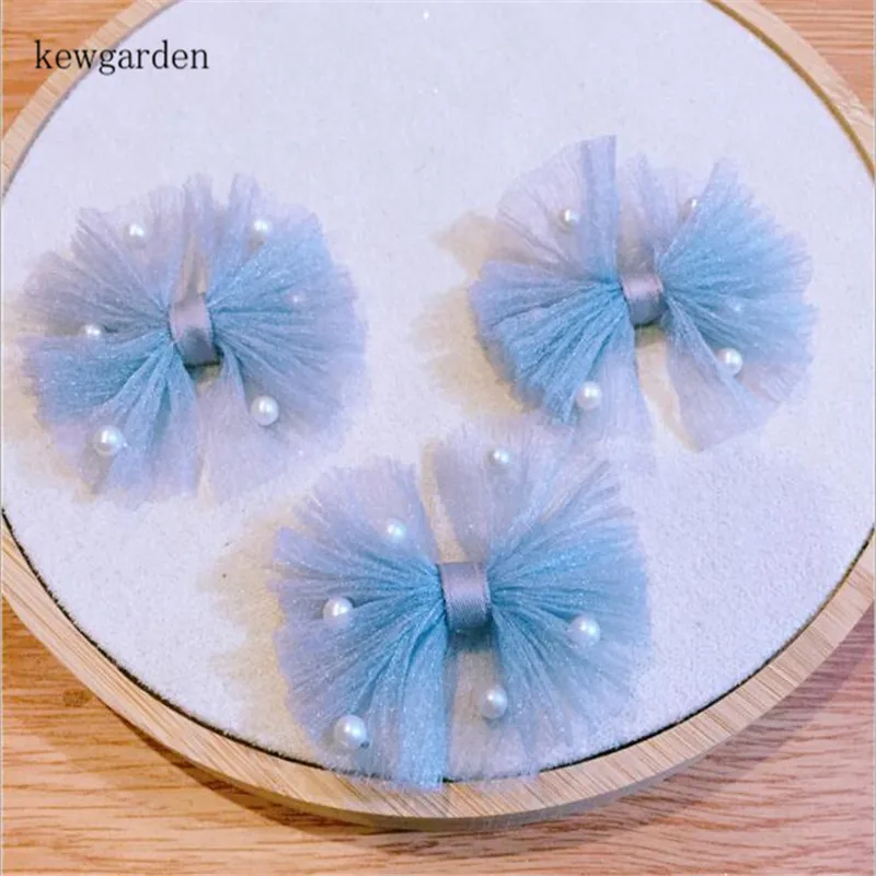 

Kewgarden Rivet Pearl Gauze Bowknot Handmade Material Baby Girls Hairpin Hairbow Headband Accessories DIY Craft Supplies 10Pcs