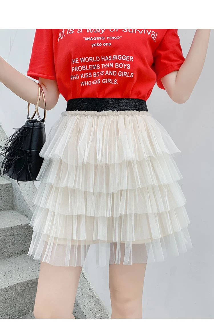 LYJMTDBK Женская мода лето 2019 Новый Высокая талия торт юбка мини-юбка эластичный пояс юбка шелк бутона пряжа kawaii юбка-пончо