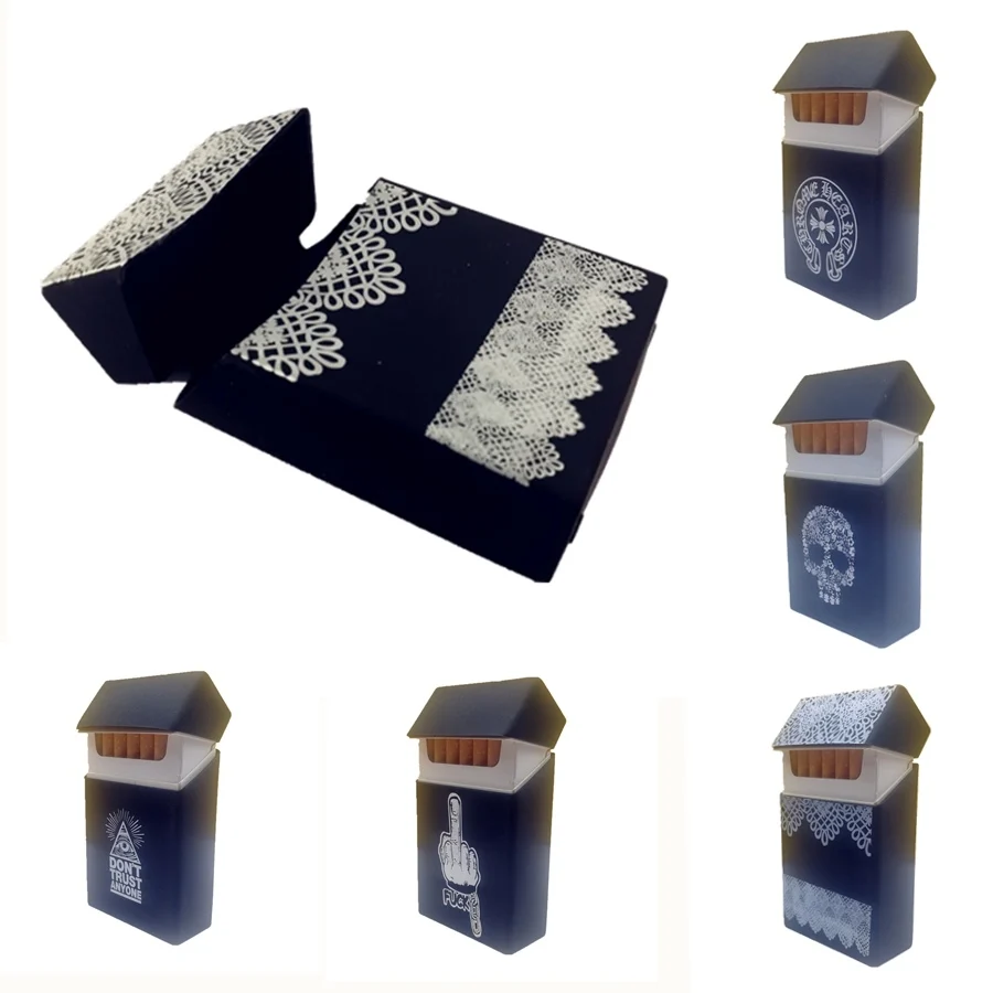 

Classical Black Cigarette Case Cover for Women Men Soft Rubber Lace Skull Smoking Cigarette Box Holds 20 Cigarettes Pack Case