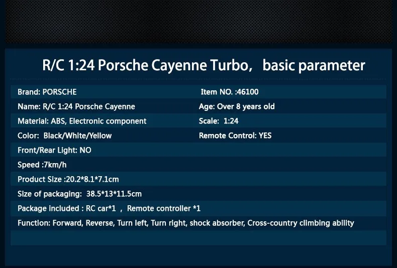 Rastar лицензированный 1:24 Porsche Cayenne турбо пульт дистанционного управления гоночный автомобиль игрушка для детей рекламная электрическая игрушка на радиоуправлении автомобиль 46100