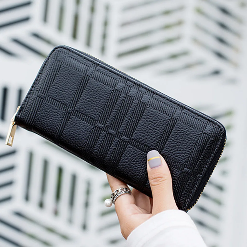 

OCARDIAN Wallet Women's Vintage Irregular Plaid High Quality Leather Coin Card Holders Handbag Female Long Wallet Dropship a25