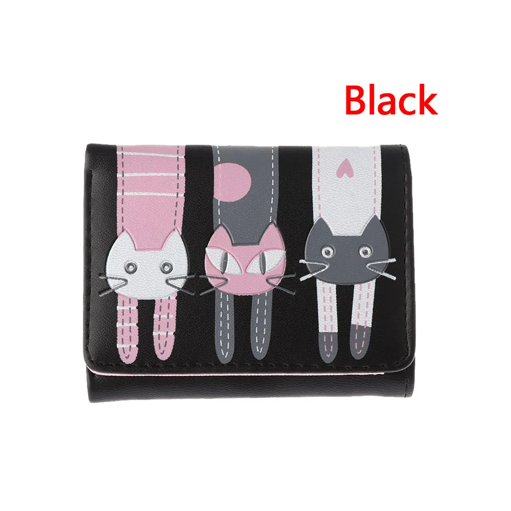 black Женские кошельки с рисунком кота кошелек с небольшой пряжкой Кошельки для монет Модная девушка прекрасный короткий кошелек кредитницы женские Carteira - Цвет: black