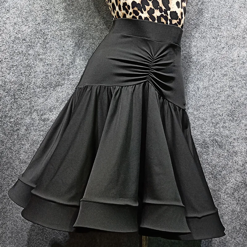 

New Latin Dance Skirt Women Black Latin Skirt Adult Dance Costume Flamengo Rumba/Samba/Cowboy Modern Black Dance Skirt VDB616