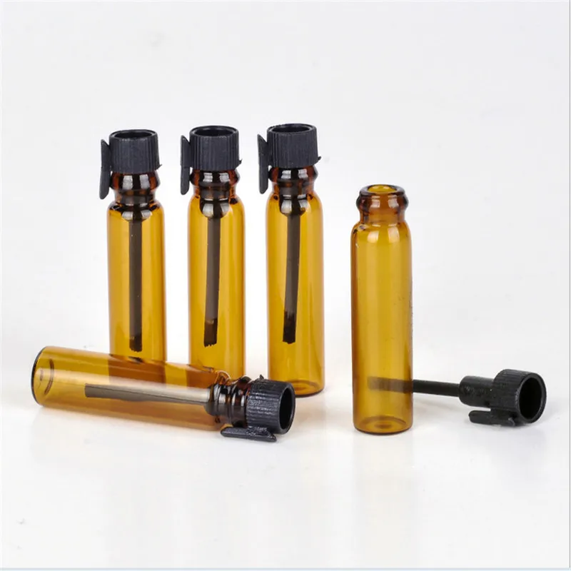 10ps / lot 1ml Mini Amber čiré sklo Parfémy Malé vzorky lahvičky Parfémová láhev Prázdná laboratorní tekutá vůně Testovací trubice Zkušební verze