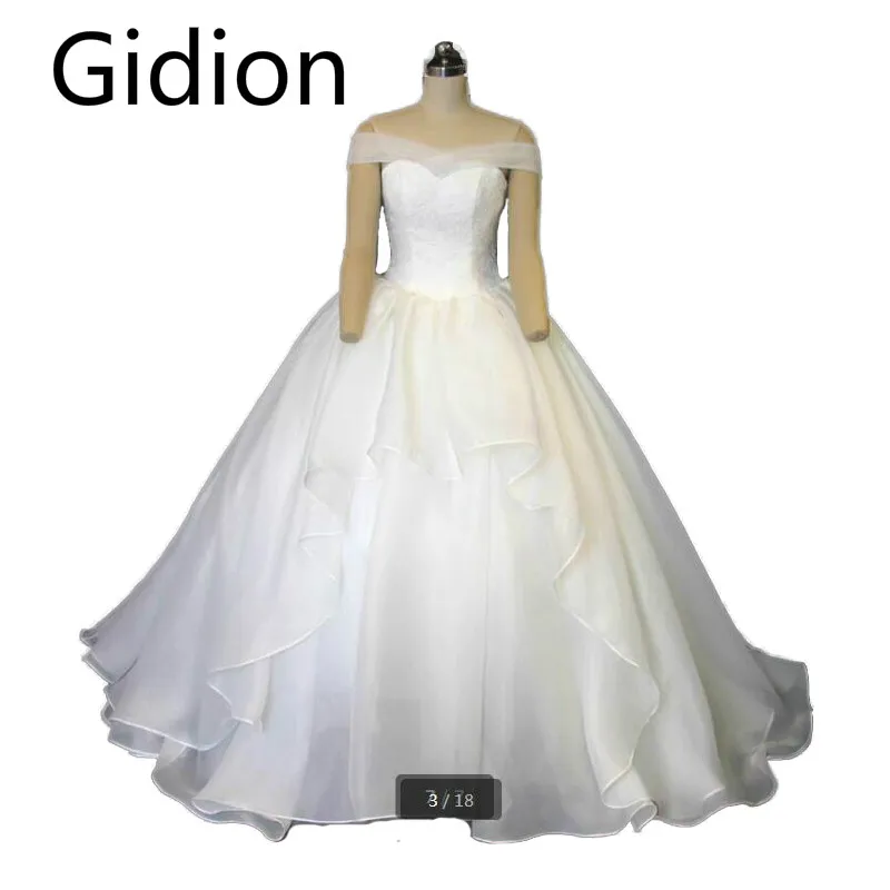 Новый дизайн бальный наряд с открытыми плечами белое свадебное кружевное платье принцессы пышные Длинные Милая реальное изображение