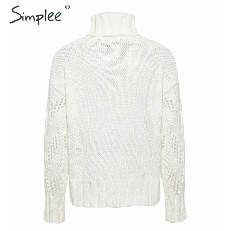 Simplee Водолазка вязаный женский пуловер свитер Осень зима вязаный пуловер Свободные белые женские теплые джемпер