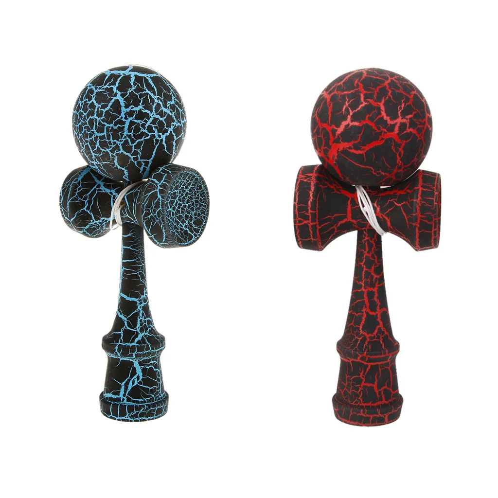 2Pcs Wooden Crack Paint Kendama Toys Sword Ball Professional Wooden Toy Skillful Juggling Ball Game Toy for Children Black & Red