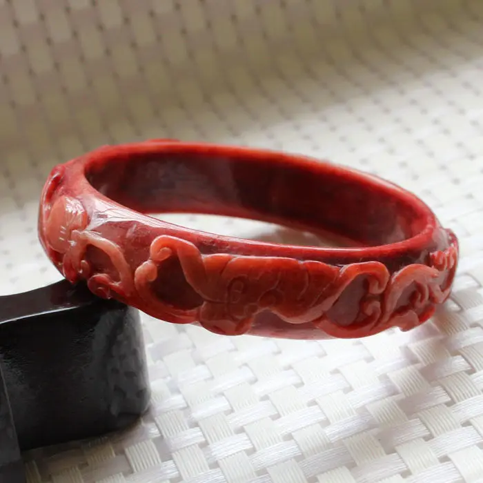 

A986 Vintage Chinese Hand-carved Beautiful Red stoneite stone Bracelet Bangle 66mm