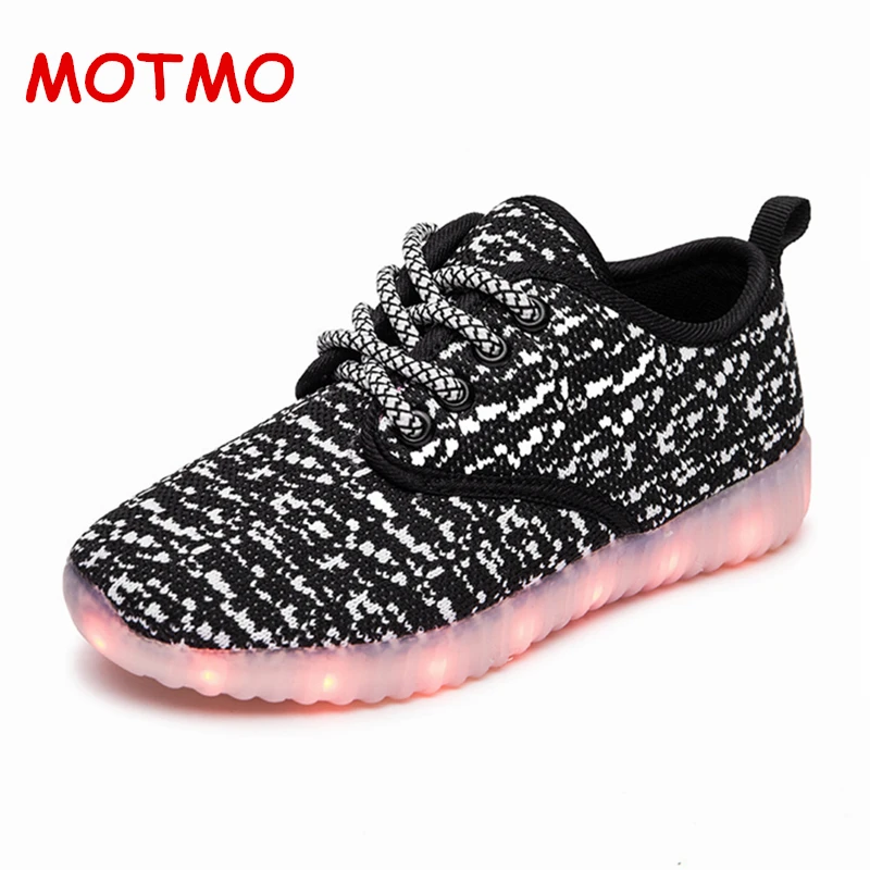LED Boy Girl Shoes kids shoes led USB Charging sneakers for girls boys  Black lace-up light up glowing sneakers  Size 25-40