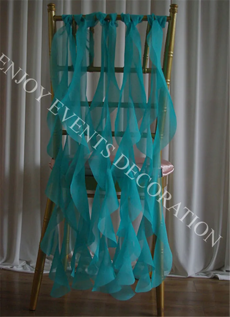 

400pcs YHC#211 DIY fancy chiffon curly willow chair back sash polyester banquet wedding wholesale cheap chiavari chair decor