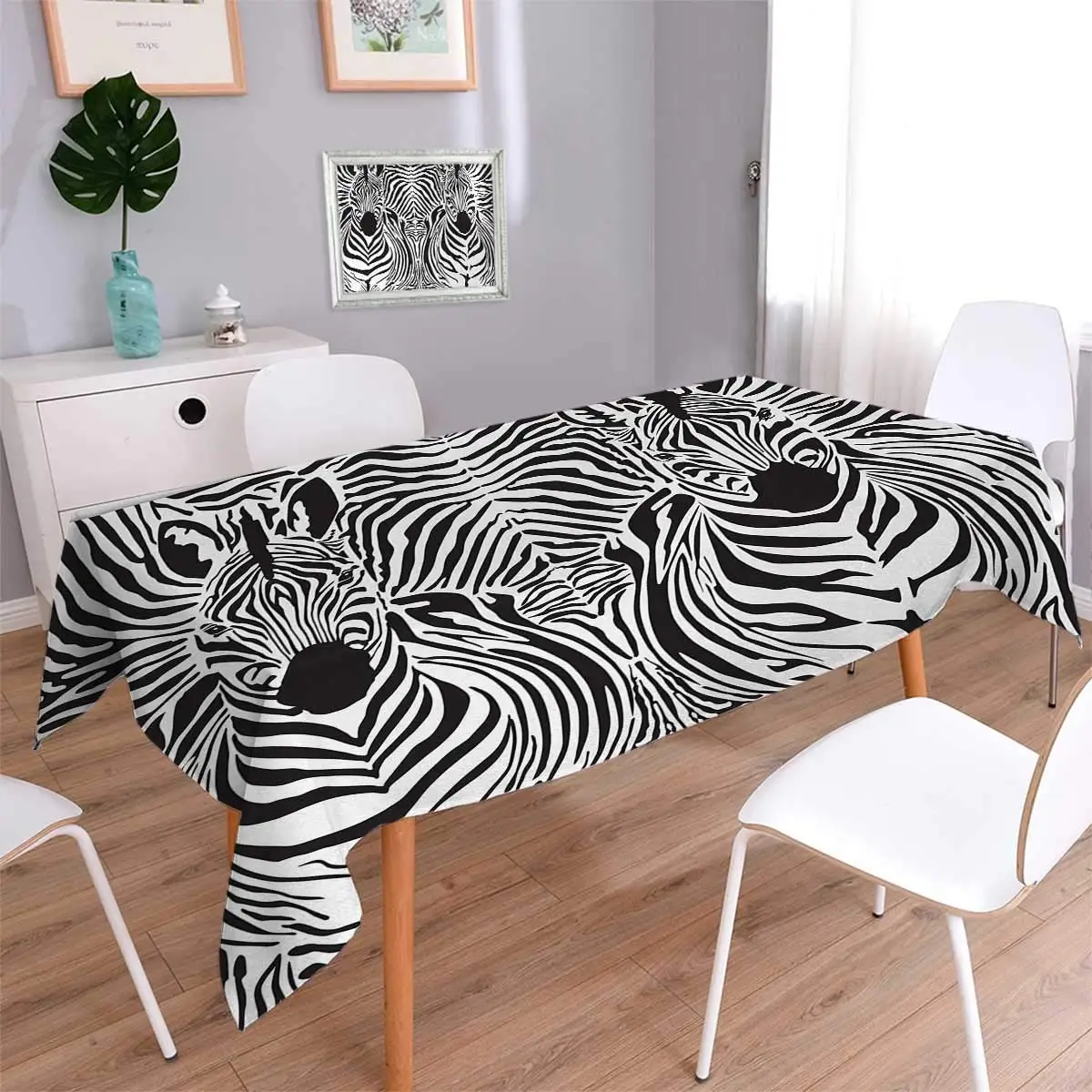 

Zebra Print Printed Tablecloth Illustration Pattern Zebras Skins Background Blended Over Zebra Body Heads Table Cover