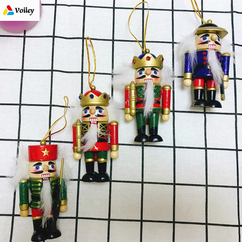 

New Year Gift 1 Pcs/lot 10cm Wooden Nutcracker Christmas Tree Hanging Ornaments Desktop Decoration Walnuts Soldiers Band Doll,Q