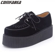 Весенне-Осенняя обувь; коллекция года; женская обувь из натуральной замши на толстой мягкой подошве; повседневная женская обувь на платформе; женская обувь на толстой подошве в стиле Харадзюку; Цвет Черный