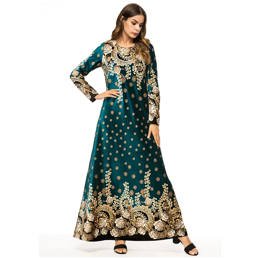 BAIBAZIN High-grade High-quality Velvet Fabric Muslim Print Woman Dress Plus size African Dresses for Women
