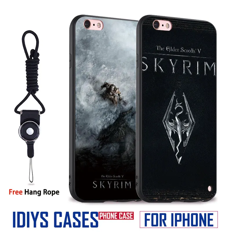 

The Elder Scrolls V Skyrim Coque With Hang Rope Soft Silicone Phone Case Cover Shell Bag For Apple iPhone 5 SE 5S 6 6S 7 PLUS