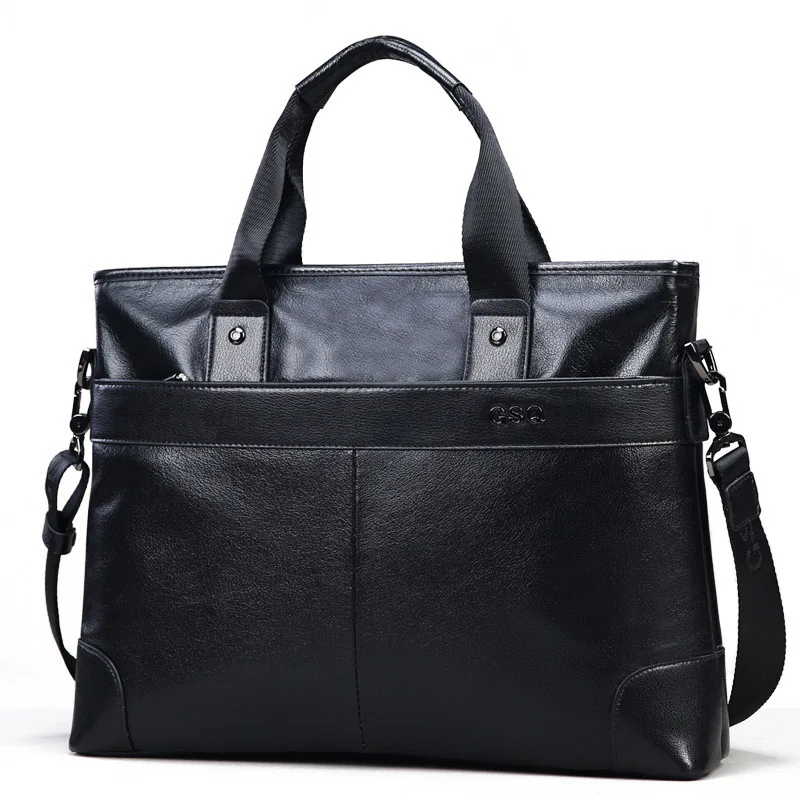 GSQ Genuine Leather Men Handbag Classic High Quality Leather Bag Business Men Bag 14inch Laptop Briefcase Messenger Bag G168-1 new high quality leather men laptop briefcase bag 14 inch computer bags handbag business bag fashion laptop handbag for men