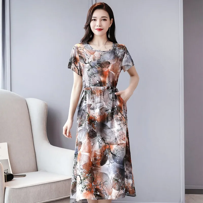

Hot Sale Womens Spring Summer Floral Print Dress Casual O-neck Short Sleeve Slim Sexy A-line Vestidos Party Dresses Plus Size