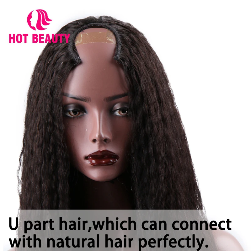 spesifikasi Hot Rambut Keriting Rambut Lurus U Bagian Wig Warna Hitam Alami 12 26 Inch 180% Kepadatan Manusia 100% rambut Wig untuk Wanita