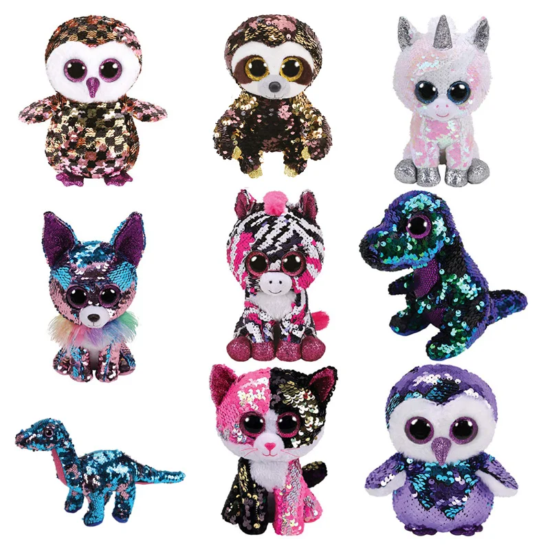 

Ty Sequins Flippables 6" 15cm Cat Owl Fox Dog Dinosaur Bunny Penguin Dog Unicorn Flamingo Plush Stuffed Animal Doll Toy