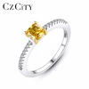 CZCITY Yellow Cubic Zirconia Paved Luxury Designer 925 Sterling Silver Engagement Ring for Women Female Silver Finger Ring G ► Photo 1/6