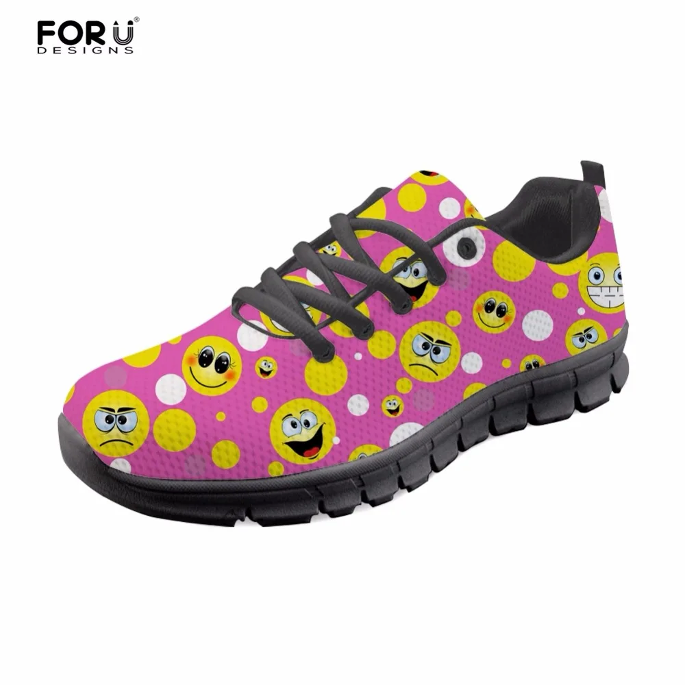 FORUDESIGNS Sneakers Cute Smiley Face Printed Women Flats Shoes Casual