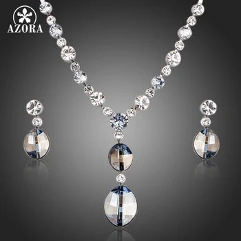 

AZORA Simple Design Ellipse Stellux Austrian Crystal Pendant Necklace and Drop Earrings Jewelry Sets TG0154