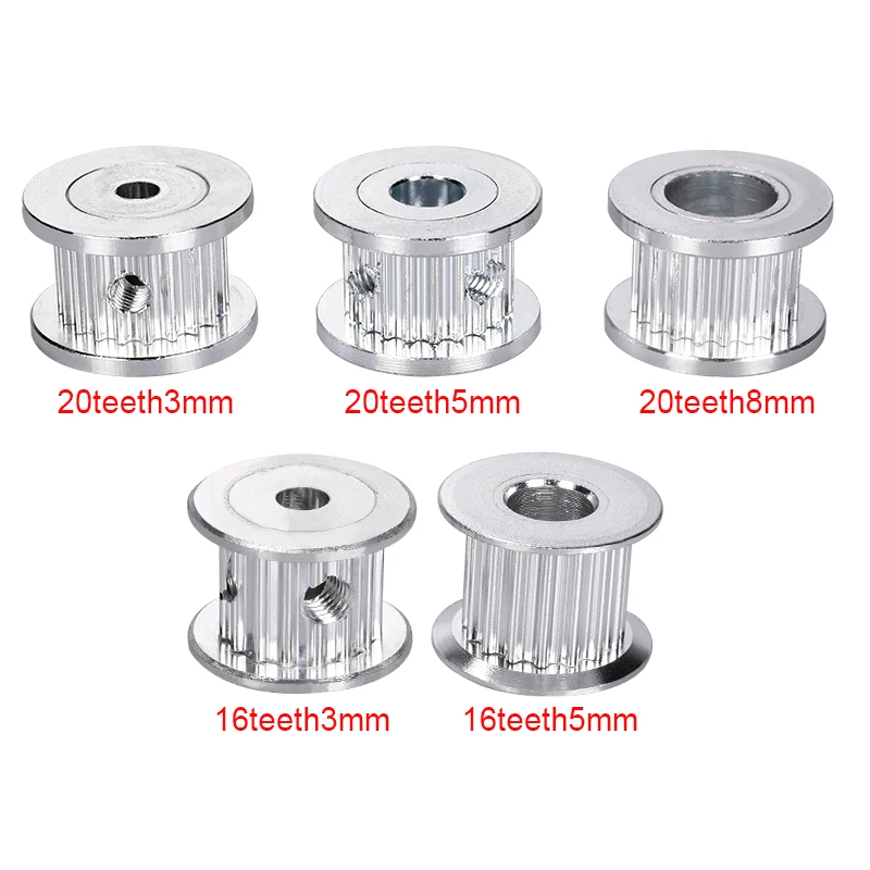 

1PC GT2 Idler Timing Pulley 16/20 Teeth Wheel Bore 3/5/8mm Aluminium Gear Teeth Width 6mm 3D Printers Parts For Reprap Part