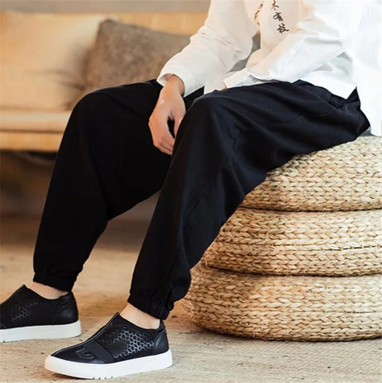 Plus Size Cotton Linen Harem Pants Mens Jogger Pants 2022 Male Casual Autunm wide leg Pants M- 6XL 7XL Trousers black white red joggers sweatpants