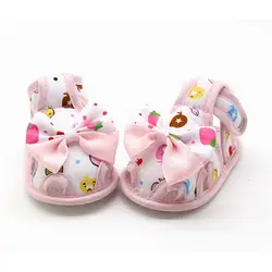 Обувь для новорожденных девочек; сезон лето; обувь для малышей с бантом и принтом для принцесс в ползунках; Размеры 0-18 м; RZ