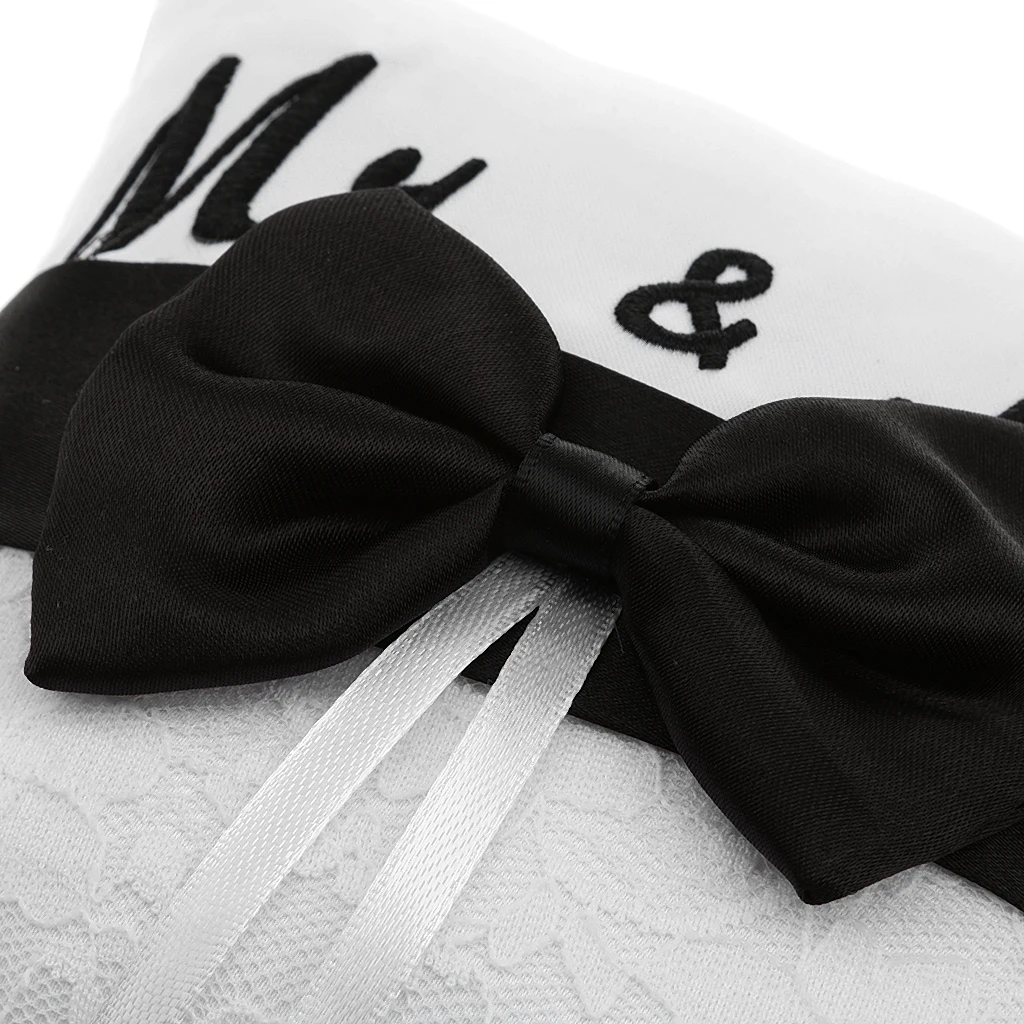 Romantic  Satin Ribbon Bow Wedding Ring Pillow Cushion Party Favors