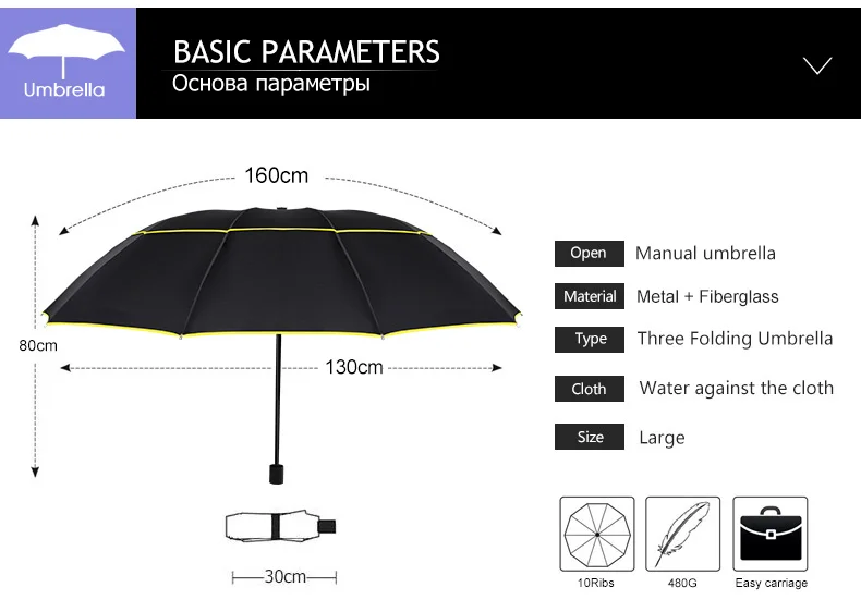 130 см, двухслойный зонтик, женский, 3 складной, сильный, ветрозащитный, большой, мужской, качественный, для путешествий, бизнес, портативный зонтик